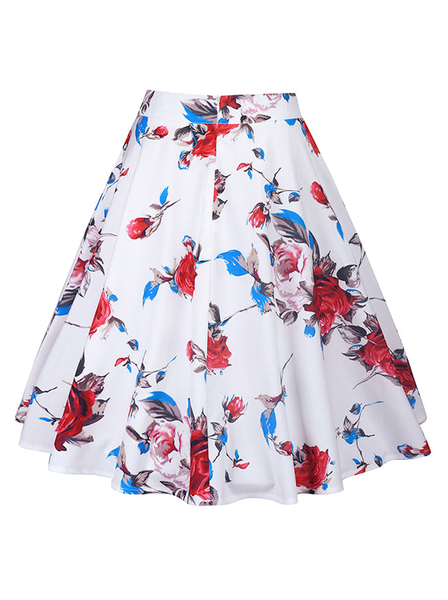 Knee Length Flare Rose Floral A Line Full Circle Skirt