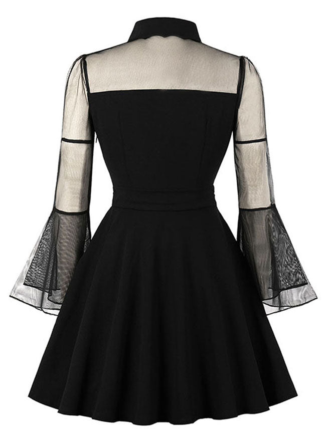Elegant See-through Long Sleeve Flare A Line Cocktail Dress