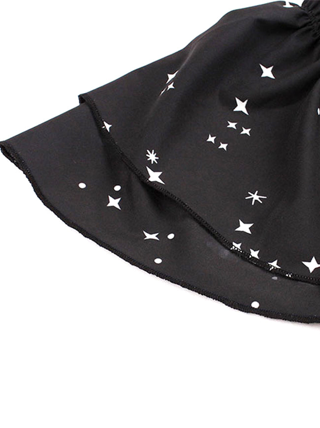 Black Vintage Lovely Star Double Layer Short Sleeves Dating Evening Dress for Women Detail View