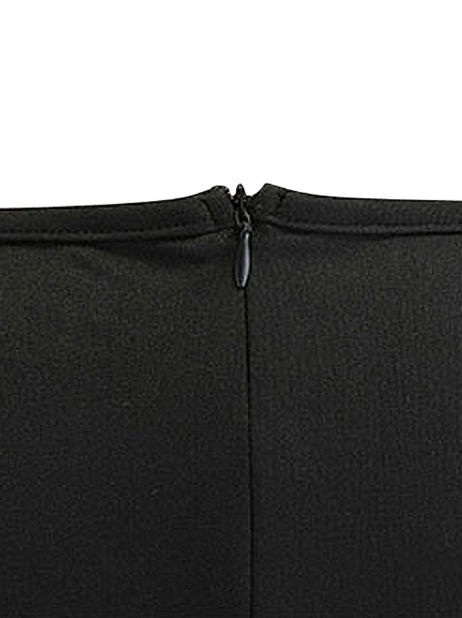 Women's Black Retro Vintage Patchwork Round Neck A-Line Holiday Party Swing Midi Dress with Bow-Knots Detail View