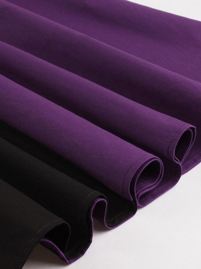 Classic Square Neck Collar Skater Purple and Black Tea Length Special Occasion Homecoming Dress for Women