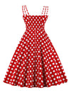 Polka Dot Printed Dresses Red High Waist Knee Length Evening Dress Spaghetti Strap Prom Dress Back View