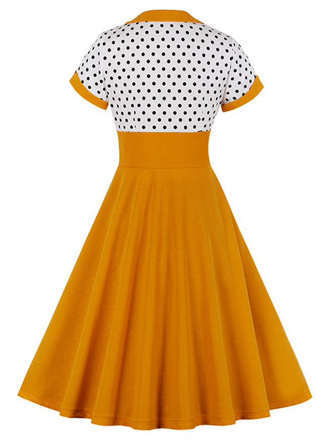 Vintage Style 1950s Swing Lady Elegant A-Line High Waist Cocktail Tea Party Dress Back View