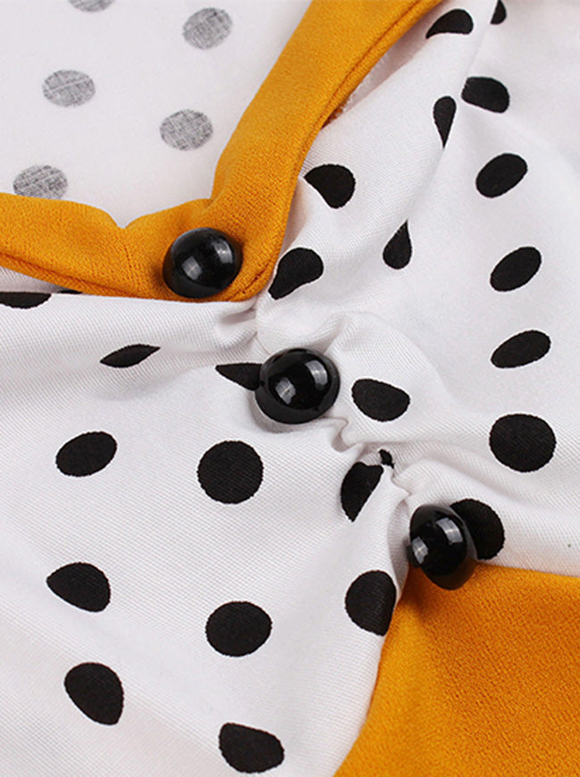 Short Sleeves High Waist Knee Length Rockabilly Pinup Retro Dress Detail View