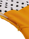 Classical Yellow and White Polka Dot Printed Casual Tea Party Dress Detail View