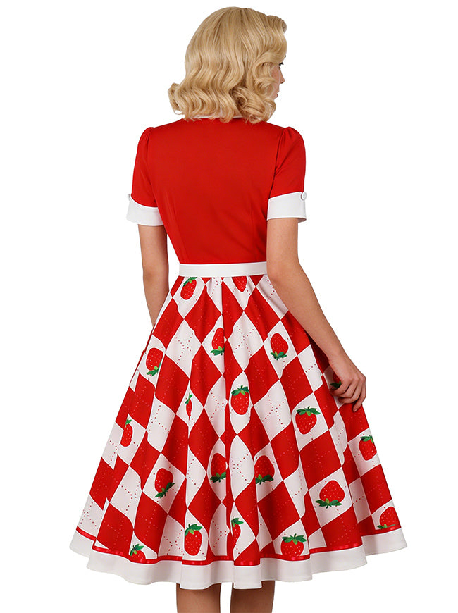 Women Pretty Garden Dresses with Short Sleeve and Belt 50S Style Model View