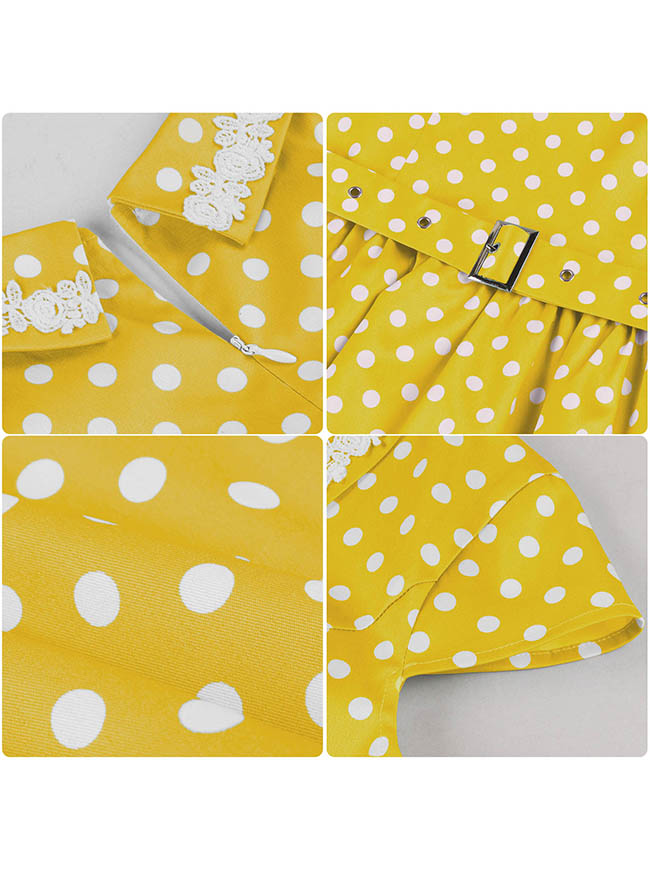 Women Vintage Polka Dot Knee Length Dresses for Cocktail Party Detail View