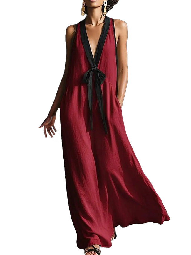 Vintage V Neck Sleeveless Beach Vacation Party Maxi Dress Main Image