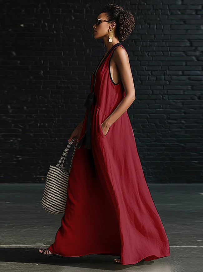 Vintage Criss Cross Neck Sleeveless Casual Beach Maxi Dresses Model View