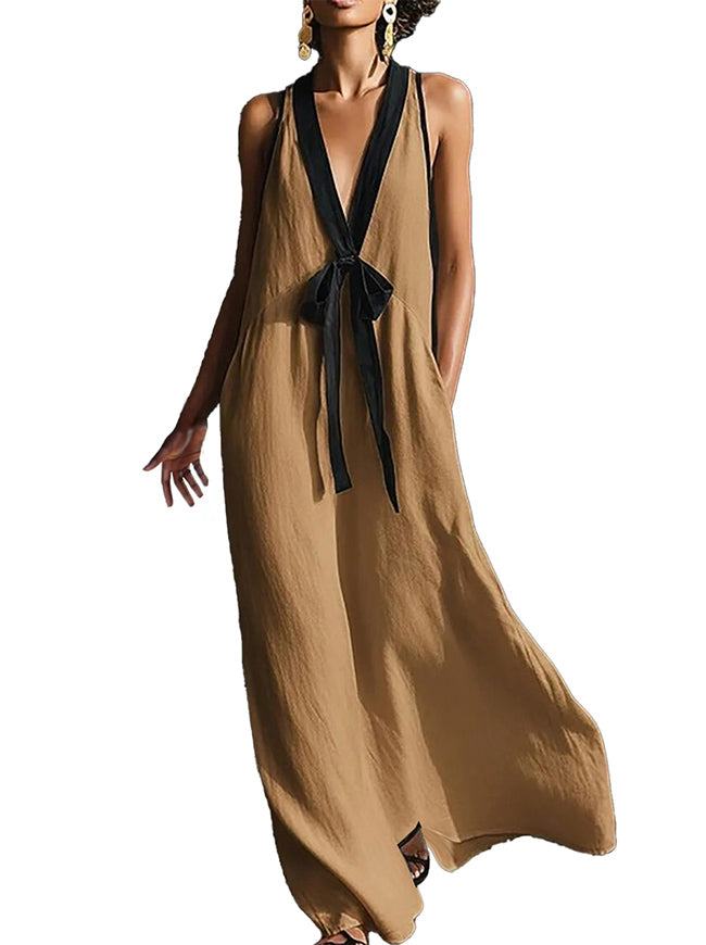 Vintage V Neck Sleeveless Beach Vacation Party Maxi Dress Main Image