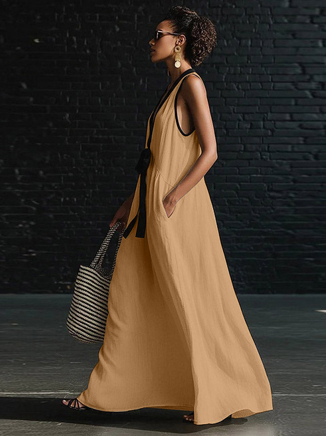 Vintage Criss Cross Neck Sleeveless Casual Beach Maxi Dresses Model View