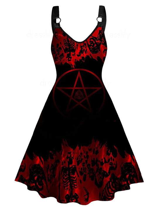 Halloween Vintage Gothic Punk Plus Size Cami Printed Midi Dress