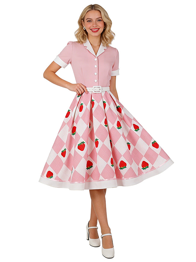 Strawberry 50s Vintage A Line Tea Party Dress for Women Back View