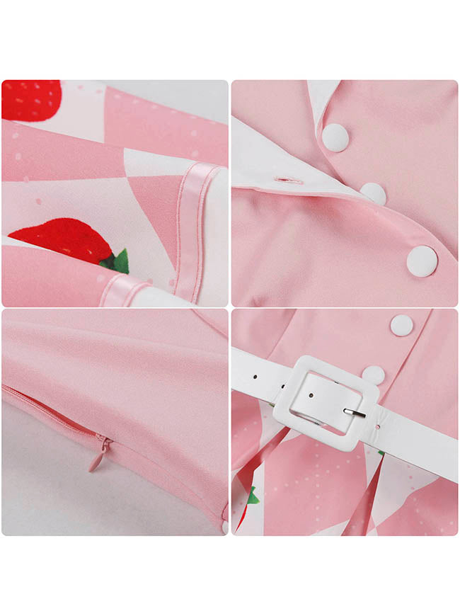 Women Cute Strawberry Knee Length A Line Dress Detail View