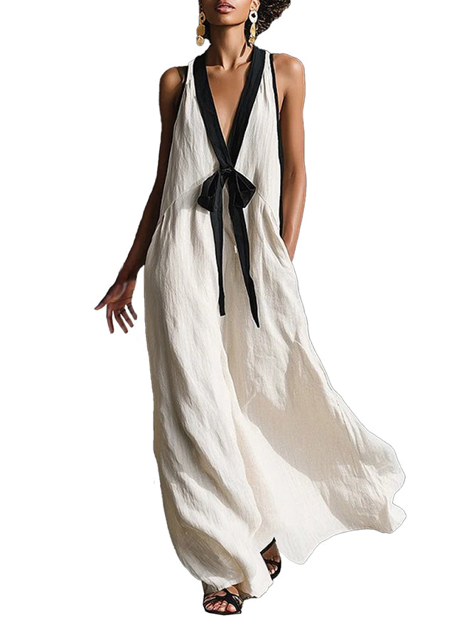 Vintage V Neck Sleeveless Beach Vacation Party Maxi Dress Main Image