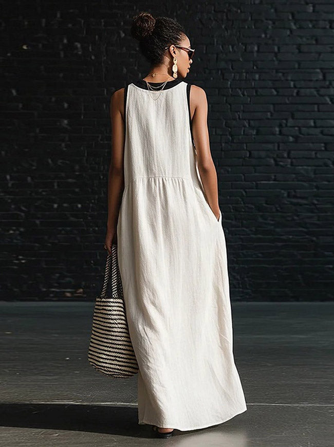 Vintage Criss Cross Neck Sleeveless Casual Beach Maxi Dresses Model View