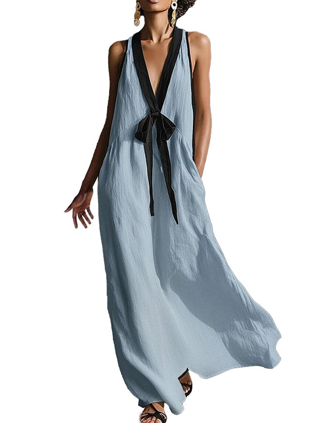 Vintage V Neck Sleeveless Beach Vacation Party Maxi Dress Main Image