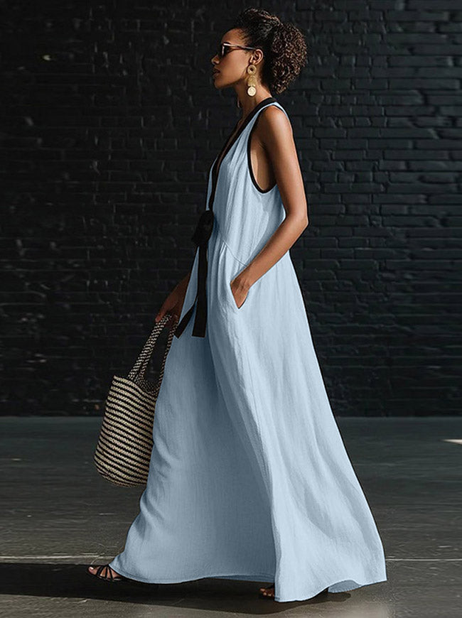 Vintage Criss Cross Neck Sleeveless Casual Beach Maxi Dresses Model View