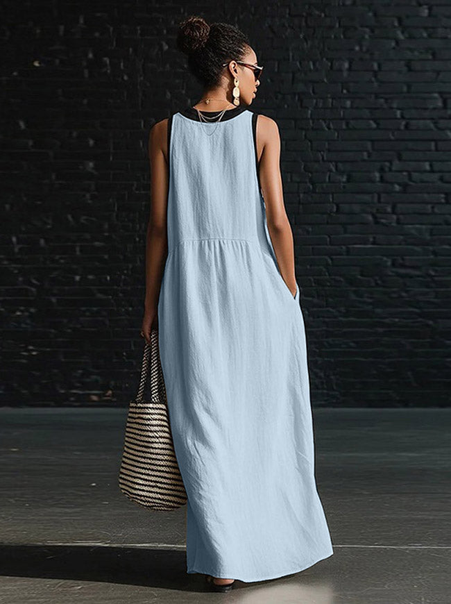 Vintage Criss Cross Neck Sleeveless Casual Beach Maxi Dresses Model View