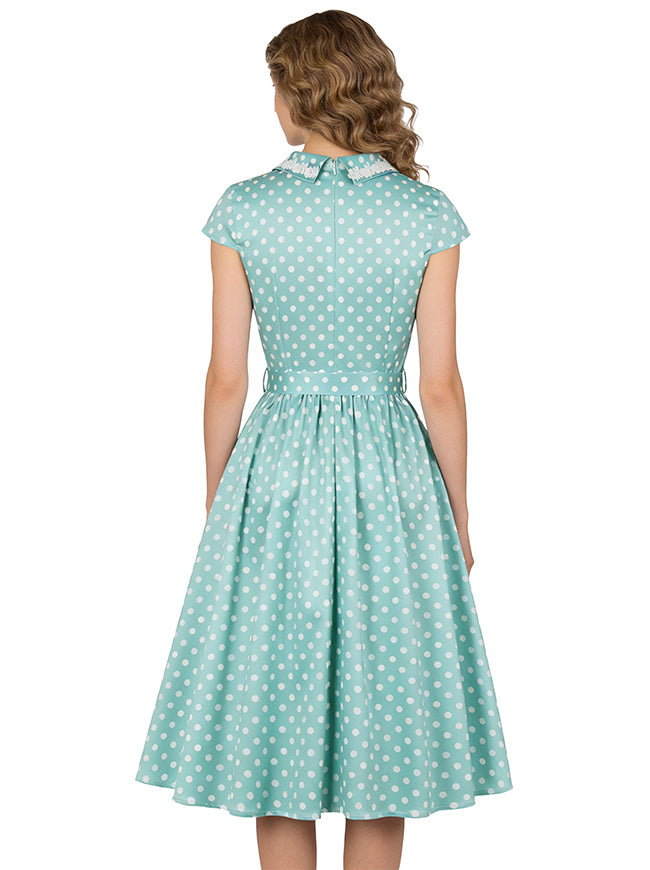 Midi Short Sleeve Dresses for Women 50s Style with Belt Model View