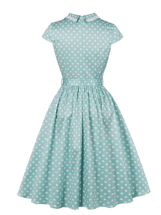 Cotton Knee Length Swing Dress for Women Party Green Detail View