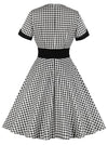 Vintage 1950s Tartans Plaid Comfortable Cotton Fashion Black Patchwork Casual Dress Back View