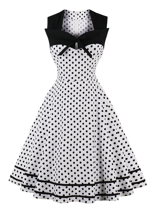 Sleeveless Vintage Cocktail Party Polka Dot Swing Dress