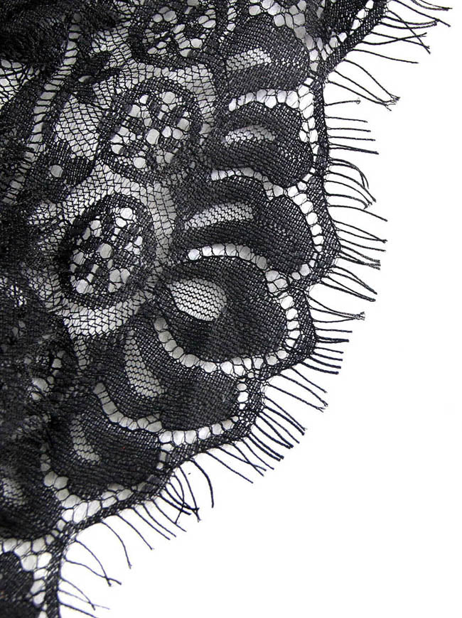 Women's Fashion Plastic Boned Black Overbust Long Floral Lace Sleeve Corset Organza Skirt Set Detail View