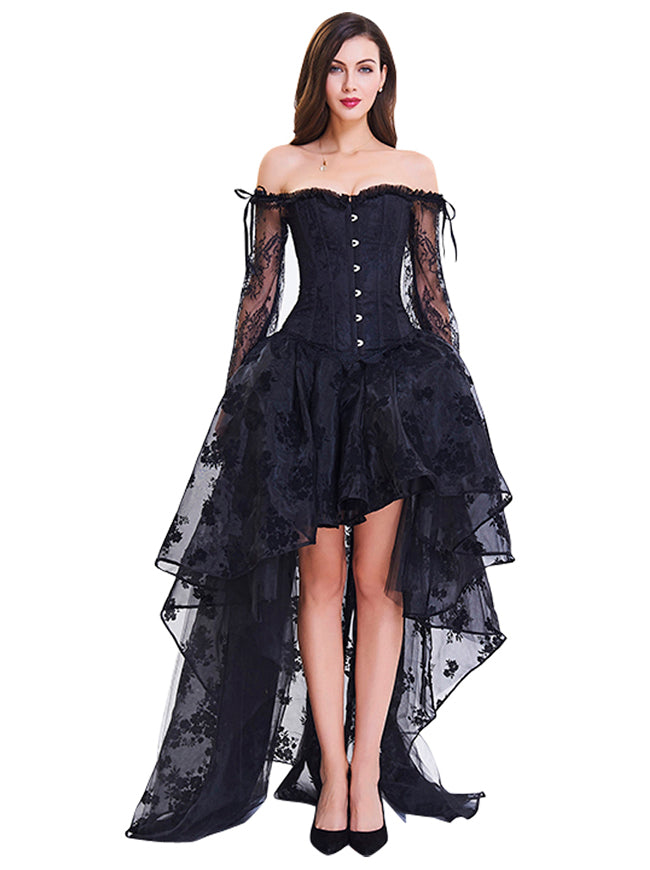 Steampunk Off Shoulder Lace Corset With High Low Skirt Set Model Show Main View