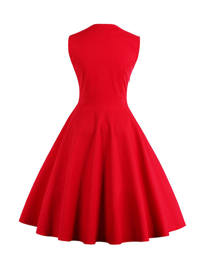 Vintage Plus Size Red White Polka Dots Christmas Red Cocktail Wedding Guest Dress Back View