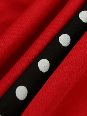 Red Rockabilly Polka Dot Red Vintage Bridesmaid Cheap Cocktail Dress Detail View