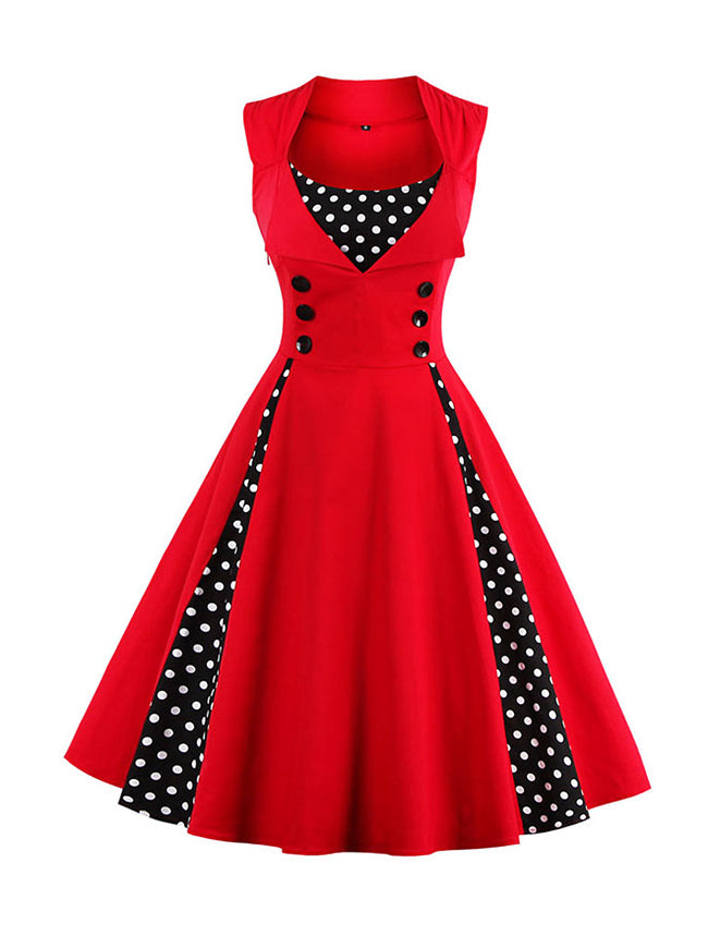 Polka Dot Retro Vintage Style Cocktail Party Swing Dress