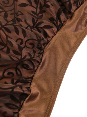 Brown Elastic High Waist Knee Length Pleated Steampunk Underbust Corset Skirt Skirt for Women Detail View