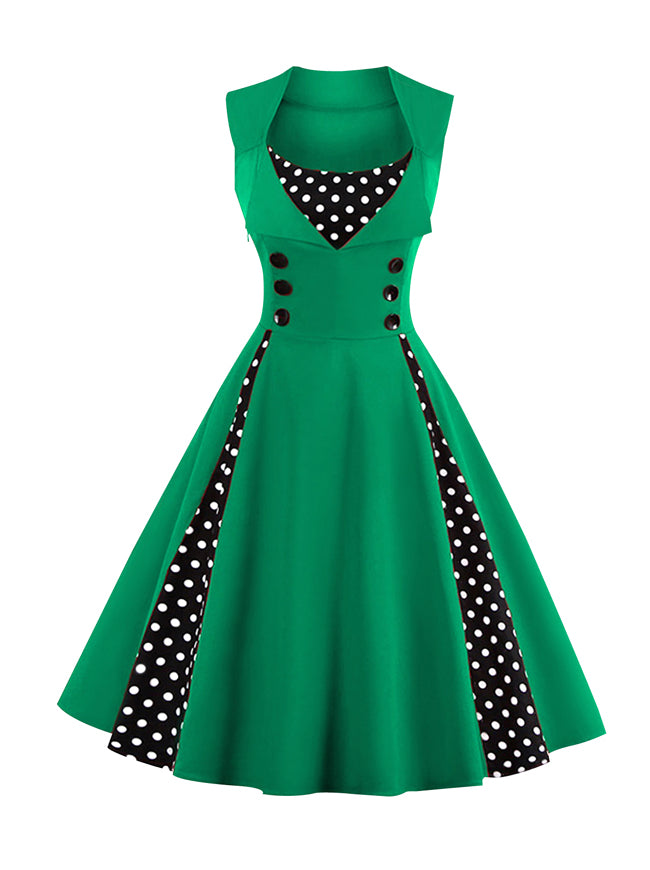 Rockabilly A-Line Polka Dot Print Cocktail Vintage 50s Style Party Dress