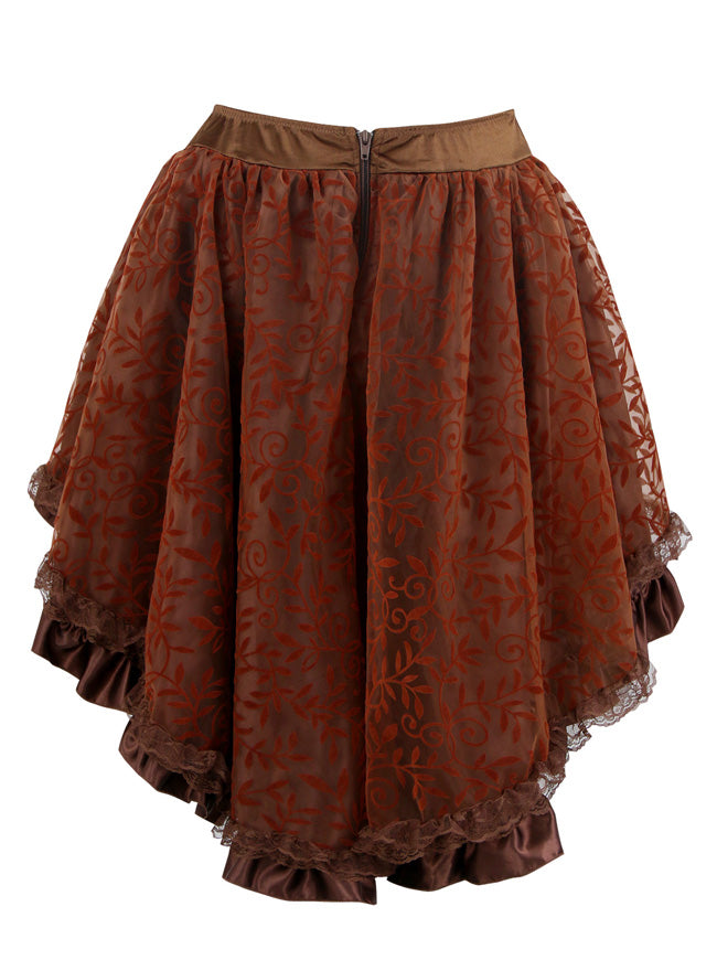Fashionable Organza Mesh Tulle Brown High Low Skater Dance Skirt for Women Back View