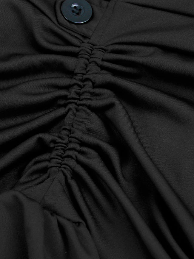 Elegant Steampunk Gothic Victorian High Elastic High Low Skirt Bustle Style Black Lace Floral Skirt Detail View