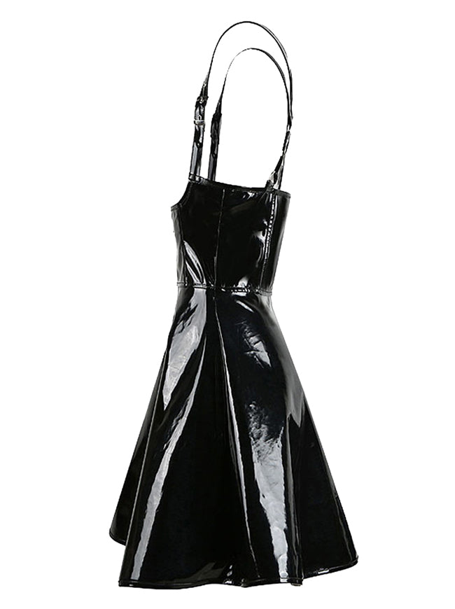Sexy Pvc Vinyl Clothing Wet Look V Neck Christmas Dress For Women Black Detail View