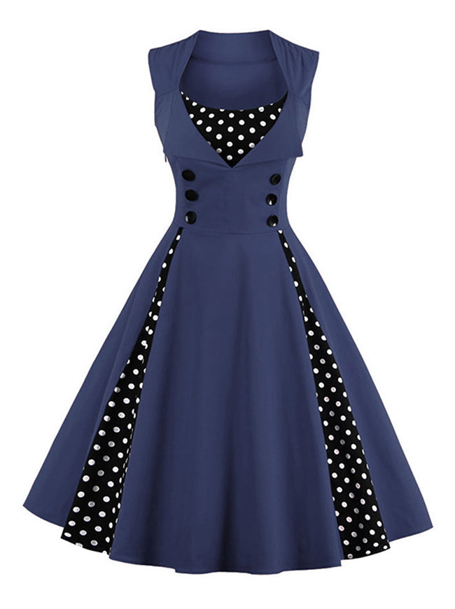 Sexy A-Line Sleeveless Casual Cocktail Vintage Dress with Polka Dot Print