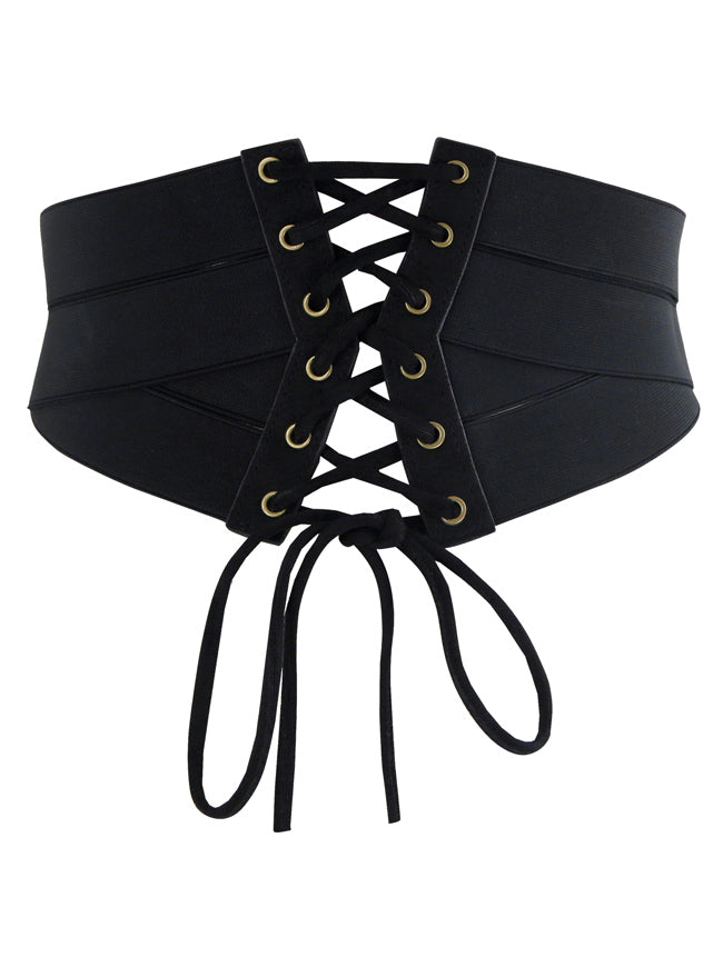 Lace-up Elastic Straps Belt Steampunk Wide Belt with Zipper Main View