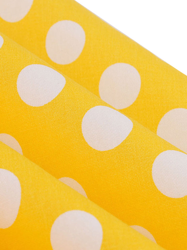 50s Retro Spaghetti Strap Polka Dot Yellow Sleeveless Cotton Sundresses Wear to Work Dress for Women Detail View