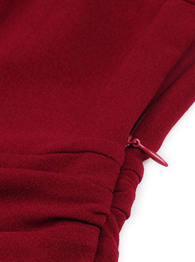 Vintage Fit and Flare Pin Up Knee Length Bachelorette Party Wine Red for Women Detail View