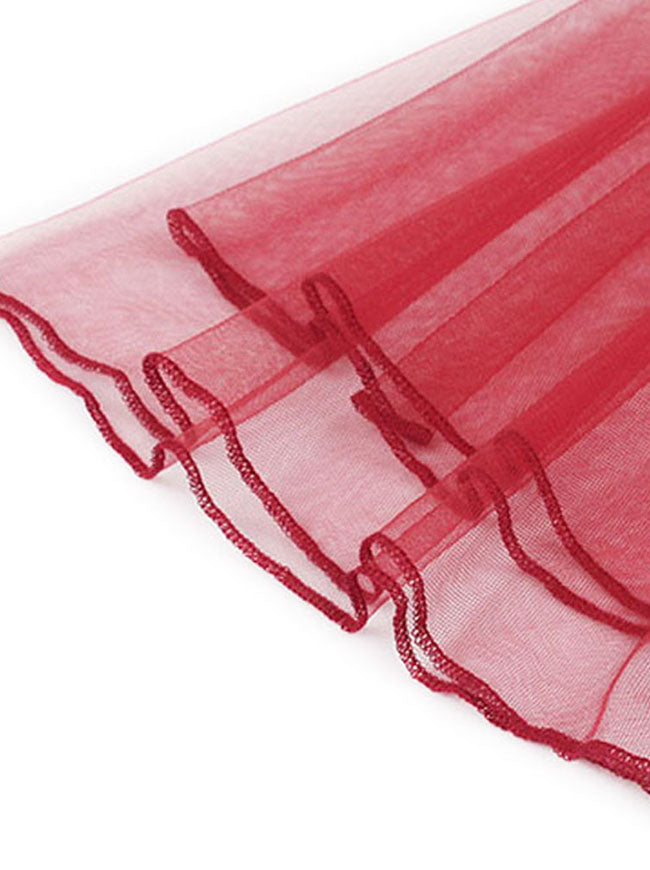 Vintage Long Sleeve See Through High Waist Swing Flared Skater Skirt Dress for Women Detail View