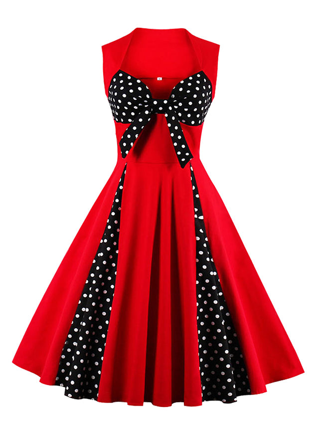 Casual Vintage Polka Dot Print Bowknot Cocktail Party Dress