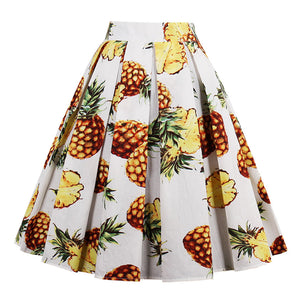 Spring Summer Pineapple Print High Waisted Pleated Skirt
