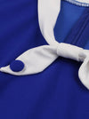 Round Neck Midi Rockabilly Kentucky Derby Dresses Blue Detail View