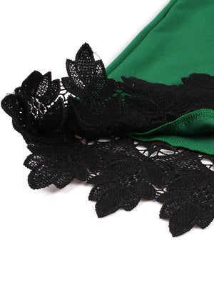 A-Line Swing Black Lace Floral Semi Formal Midi Dress for Women Juniors Detail View