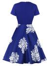 Vintage 50s Printed Knee Length Short Sleeve Retro Cocktail Dress Back View