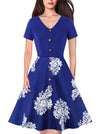 Blue Vintage 1950s Rockabilly Pinup Slim Fit and Flare Vintage Tea Dress Model Show