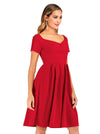 Classy Red Fit and Flare Backless Knee Length Dress for Women Side View