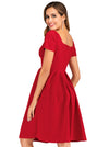 Evening Dating Simple Cotton Flowy Short Sleeve Dress Red Side View